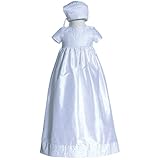 Short Sleeve Beaded Silk Dupioni Christening Gown #C46