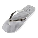 WHITE GLITTERED STRAP THONG FLIP FLOP FLAT WOMEN'S SHOE SIZE 6