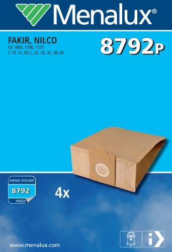 Menalux 8792P /  4 Staubbeutel / Papier / Fakir GS 1600, 1700, 1725 / Fakir S10, S20, S22, S30 / Fakir SC 190, 210, SC &Ouml;ko Power