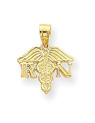 10k Yellow Gold Solid Registered Nurse Pendant. Metal Wt- 0.6g