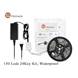 TaoTronics® TT-SL001 150 Led 12v Led Strip Light Kit Color Changing 5050 Kitchen Led Strip Lighting RGB SMD 16.4ft Waterproof IP65 Dimmable Including 24 key Remote Controller, 72w Power Supply