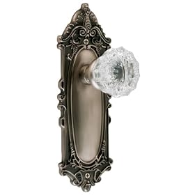 Nostalgic Warehouse BN10-VICCRY-AP Victorian Plate with Crystal Knob Passage, Antique... by Nostalgic Warehouse