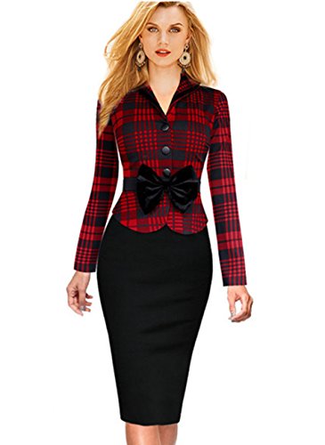 Babyonline Vintage Long Sleeved Women's Dresses Work Office Bodycon Pencil Skirt