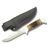 Case Knives 3766 765-5 SS Pattern Utility Fixed Blade Knife with Peach Seed Jigged Amber Bone Handles