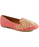 Nature Breeze Leila-22 Studded Loafer Flat CORAL