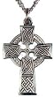 Cross , Pewter 1-1/4" Pendant with Bright Cut Accents. 18" Steel Chain