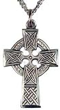 Cross , Pewter 1-1/4" Pendant with Bright Cut Accents. 18" Steel Chain
