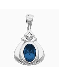14K White Gold Oval Cut Sapphire and Diamond Pendant -- LIFETIME WARRANTY
