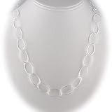 Oval Sterling Silver Diamond Cut Large Links Necklace Italy