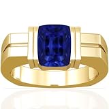 18K Yellow Gold Emerald Cut Blue Sapphire Mens Ring