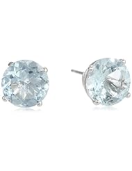 10k White Gold Round Aquamarine Stud Earrings (7mm , 2.30 cttw)