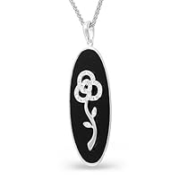 Flower Black Onyx and White Diamond Necklace Pendant in Sterling Silver (GH, SI, 0.12 cttw)