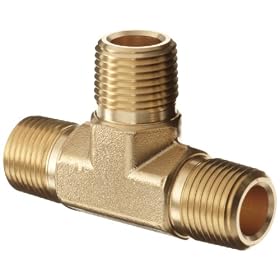 Parker 4-4-4-MT-B Brass, Pipe Fitting, Tee, 1/4" Male NPTx 1/4" Male x 1/4" Male