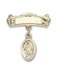 14K Gold Baby Badge with Miraculous Charm and Arched Polished Badge Pin