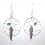 Large Southwestern Style Native American Dreamcatcher Earrings with Feather in Sterling Silver and Turquoise, #8318