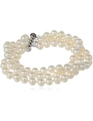 Sterling Silver 3-Row White A Grade 6.5-7mm Freshwater Cultured Pearl Bracelet, 7.25"