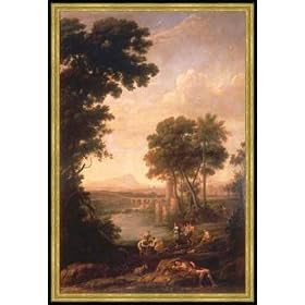 Tableau avec cadre: Claude Lorrain, "The Saving of the baby Moses from the waters of the Nile", 47 x 71 - Bois Corum S: Dor�