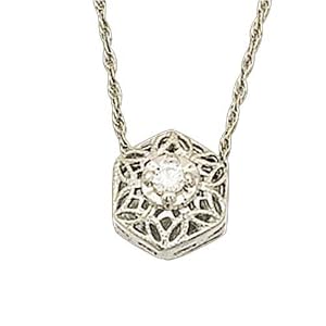 0.05Ct.T.W. Round Brilliant Cut Diamonds, 14Kt. White Gold. Diamond Filigree Pendant Necklace