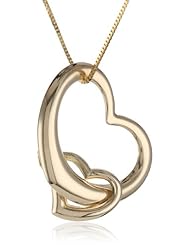 14k Yellow Gold Double Heart Pendant Necklace, 18"