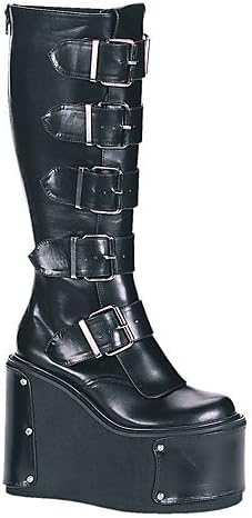 TRANFORMER-800 Black Pleather Knee-Hi 5.5" Platform Boot w/Interchangeable Pieces