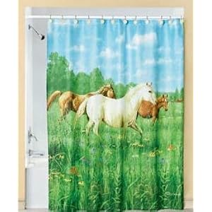 Prairie Meadow Shower Curtain With Rings (Running Horses)