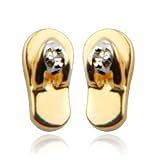 18k Gold Plated Sterling Silver Diamond-Accent Flip Flop Earrings