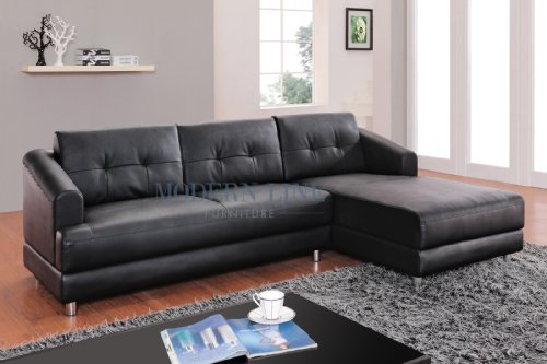 Modern Black Leather Sectional Sofa