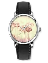 SPRAWL Aanalog Fashion Series Silver Ladies Watches of Genuine Black Leather Strap,Unique Wrist Watch for Women Girls Designed with white Tree