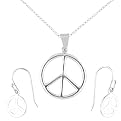 Sterling Silver Peace Necklace & Earring Set - Silver ( 18" )