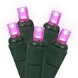 Set of 50 Commercial Grade Pink LED Wide Angle Christmas Lights - Green Wire
