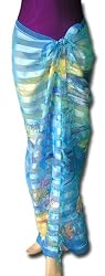 Full Size Pareo: Underwater Blue Satin and Sheer Stripes