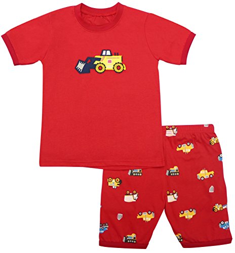 BOOPH Boys Pajamas 2 Piece Bulldozer Short Pajama Set 100% Cotton Sleepwear Size2-7T