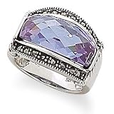 Sterling Silver Domed Lavender CZ and Marcasite Ring