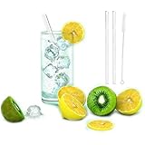 iZEEKER Clear premium glass straw-9 in x 8 mm .Milk,furit juice,smoothie,coffee,cheese straw.Party drinking straws. 2 pack with free cleaning brush.No BPA,Non-toxic,fun,resuable,Eco-friendly.