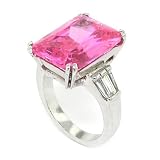 Luxurious Emerald-Cut Cocktail Ring w/Pink Sapphire & White CZs