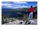 Hiker at Viewpoint Overlooking Emerald Bay, Lake Tahoe, California, USA Photographic Poster Print by Cheyenne Rouse, 24x18