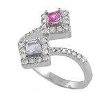 Sterling Silver Bypass Style Diamond Shape CZ Ring