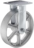 Albion 16 Series 8" Diameter Cast Iron Wheel Medium Heavy Duty Zinc Plate Rigid Caster, Roller Bearing, 4-1/2" Length X 4" Width Plate, 1250 lbs Capacity (Pack of 2)