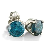14 Karat White Gold Blue Diamond Stud Earrings 1ct tw.