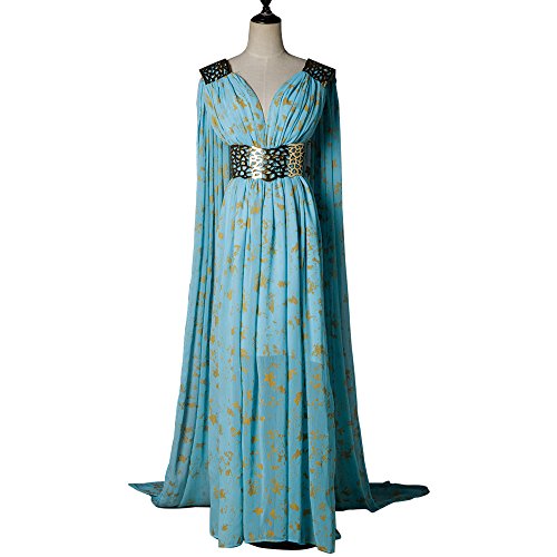 Mycos Game of Thrones Daenerys Targaryen Mother of Dragons Blue Cosplay Dress Costume, Large