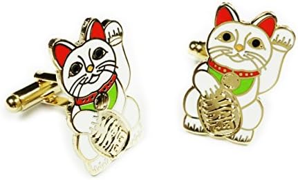 Maneki Neko Lucky Cat Japanese Talisman Suit Wedding CUFFLINKS Cuff Links Set Pair