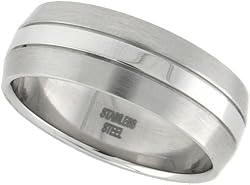 Surgical Steel 3/8" ( 9 mm ) Dome Band w/ Polished Center