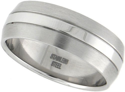 Surgical Steel 3/8 ( 9 mm ) Domed Band Ring with Polished Center