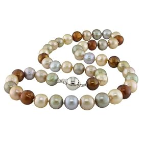 Freshwater Multi-colored Pearl Strand Necklace with Silver Ball Clasp (9-10mm)