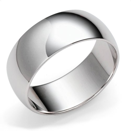 14k White Gold 8mm Plain Half Round Band
