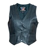 IMAGE OF Ladies Drum Dyed Naked Cowhide Leather Motorcycle Vest w/ Vertical Braid Trims on Front and Back