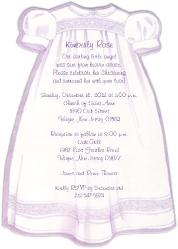 Purple Christening Gown Baptism Christening Invitations - Set of 20