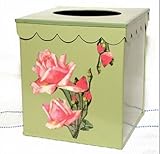 Vintage & Retro Tissue Holder ~ Tissue Box Cover ~ Tissue Box Holder ~ Kleenex Holder ~ Vintage Retro Green Enamel with French Rose Bouquet.