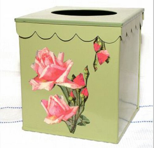 Vintage & Retro Tissue Holder ~ Tissue Box Cover ~ Tissue Box Holder ~ Kleenex Holder ~ Vintage Retro Green Enamel with French Rose Bouquet.