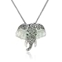 Sterling Silver Marcasite Elephant Pendant with Emerald Accents, 18"